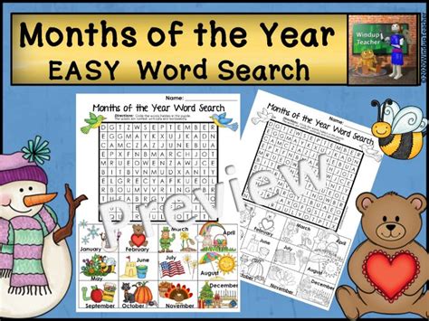 Months Of The Year Word Search