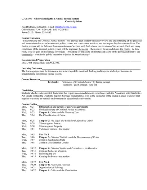 CJUS 101 Understanding The Criminal Justice System Course Syllabus