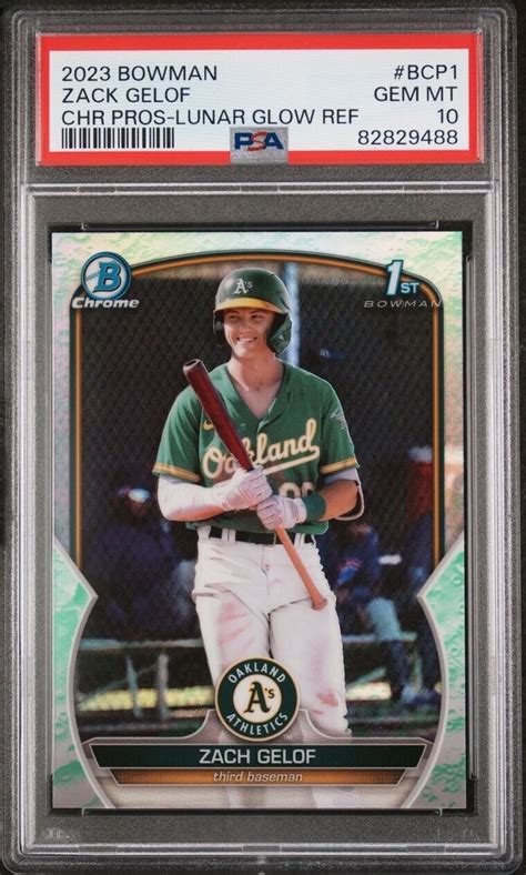 Bowman Chrome Zach Gelof St Bowman Lunar Glow Refractor Psa