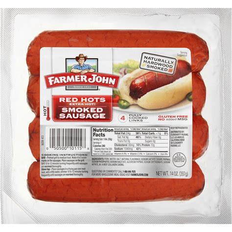 Amazon Farmer John Red Hots Extra Hot Smoked Sausage 4 Count 14 Oz