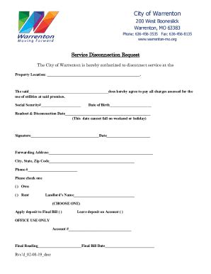 Fillable Online Residential Utility Disconnection Form Pdf Warrenton