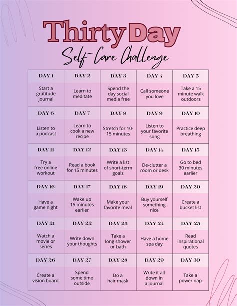 30 Day Self Care Challenge Template