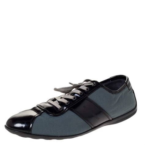 Giorgio Armani Blackdark Teal Nylon And Leather Lace Low Top Sneakers Size 44 Giorgio Armani