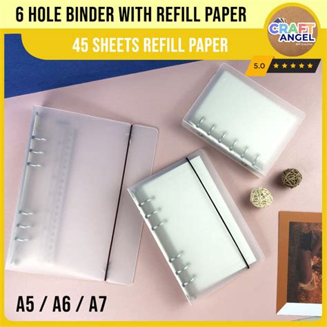 6 Hole Loose Leaf Binder With 45 Sheets Refill Paper A5 A6 A7 Ring