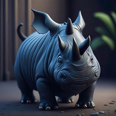 Premium AI Image | A rhino statue is in front of a plant.