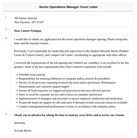 Senior Operations Manager Cover Letter Velvet Jobs