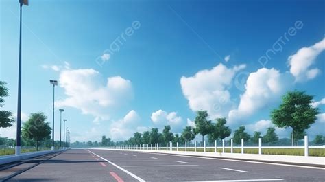 An Empty Wide Road With Trees And Cloud Behind It Background 3d