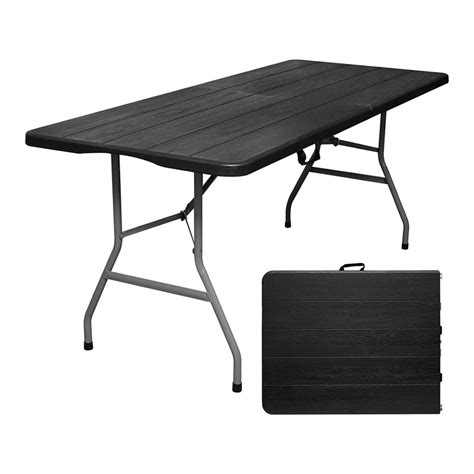 Mesa Plegable De 1 80m Color Negro Imitacion Madera Fiesta Exterior