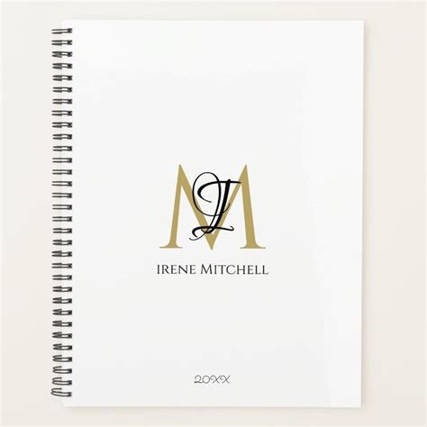 Minimalist Black White Gold Monogram Name Modern Planner Zazzle