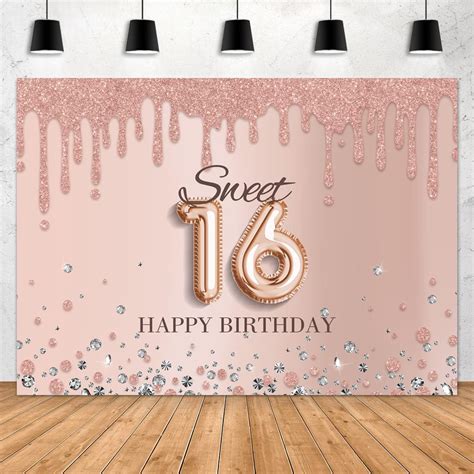 Aperturee Rose Gold Sweet 16 Birthday Backdrop 7x5ft Pink Glitter Shiny Dots