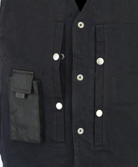 Mens Concealed Carry Black Denim Vest With Single Panel Back MLSDV10