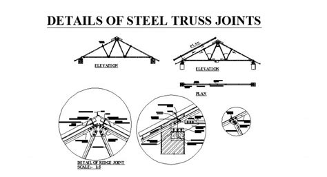 Steel truss joints and roof constructive structure cad drawing details dwg file - Cadbull