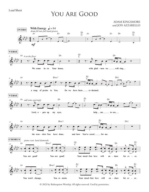 You Are Good Sheet Music PDF (Redemption Worship) - PraiseCharts