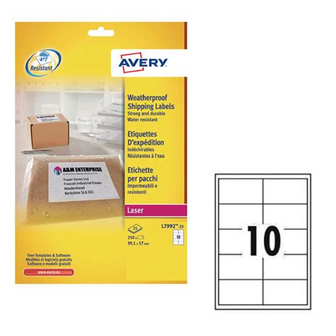 Avery Weatherproof Shipping Label 991x57mm 10 Per Sheet White 250