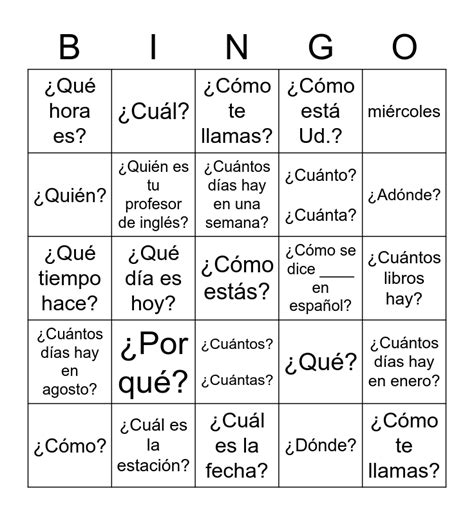 Play Las Palabras Interrogativas Question Words Online BingoBaker