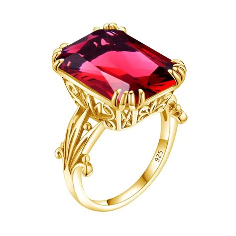 Anillo De Piedra De Rub Rojo Para Mujer Plata De Ley Anillos De Oro