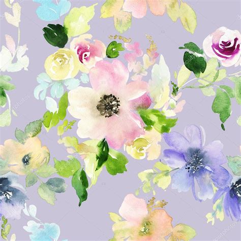 Seamless Pattern With Flowers Watercolor Stock Photo By Karma15381