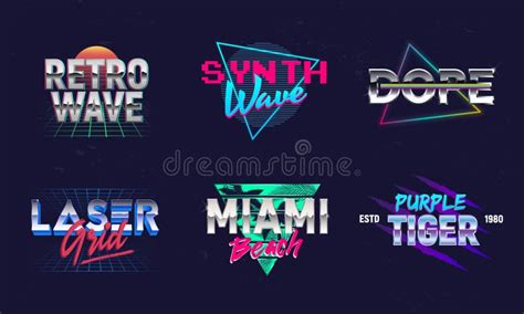 Set Of Retro 80s Logos Retrowave Synthwave Logo Stock Vector