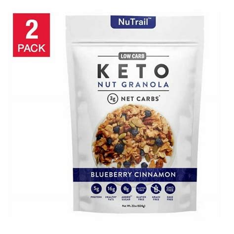 Nutrail Keto Friendly Low Carb Nut Granola Blueberry Cinnamon With Almonds And Coconut 2 Pack