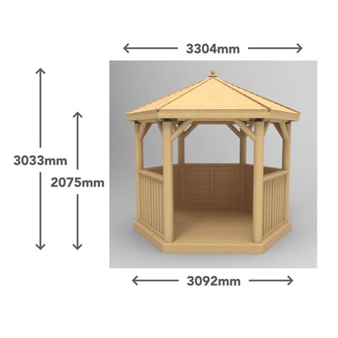 3m Premium Hexagonal Wooden Garden Gazebo With Timber Roof Forest Garden