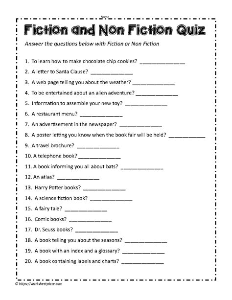 Fiction And Nonfiction Worksheets