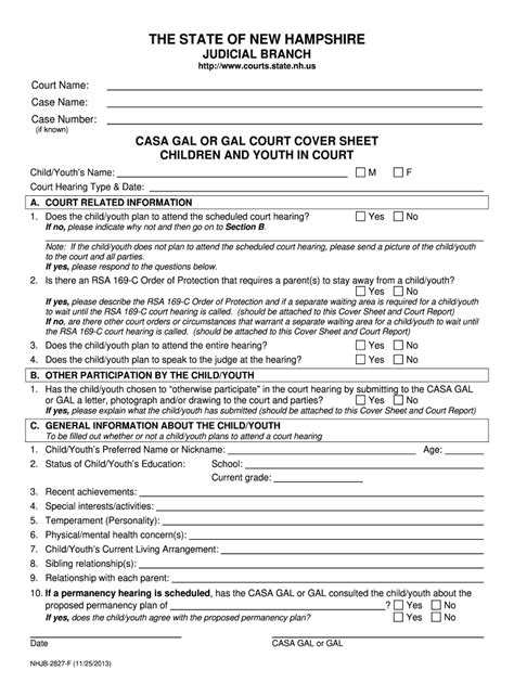 Casa Gal Or Gal Court Cover Sheet New Hampshire Judicial Branch Courts