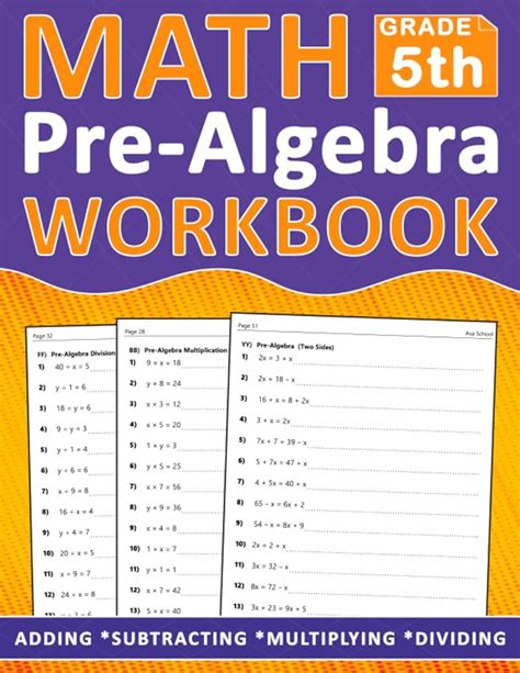 Pre Algebra Workbook Grade 5 Pre Algebra Math Workbook For 5th Grade Addition Subtraction