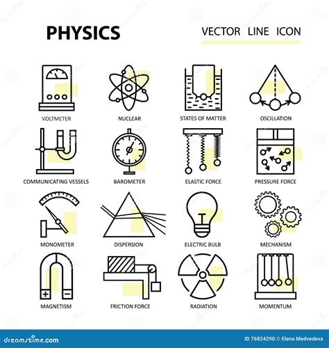 Modern Thin Linear Vector Icons of Physics and Laboratory Experiments. Stock Vector ...