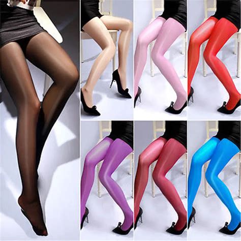 Fashion Women High Waist Tights Sexy Oil Shine Glossy Open Crotch