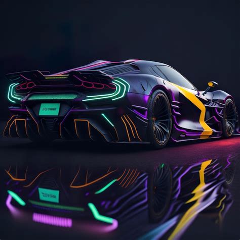 Premium AI Image | A purple and green car with neon lights that says ...