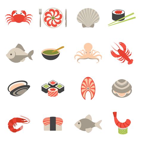 Seafood Icons Set Flat 454430 Vector Art At Vecteezy