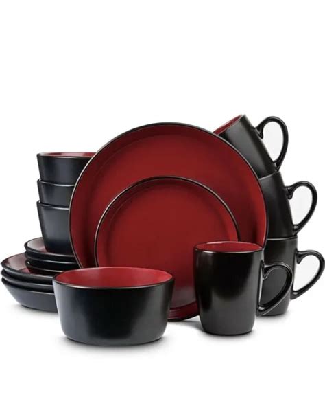 STONE LAIN PORCELAIN 16 Piece Dinnerware Set Service For 4 Red And