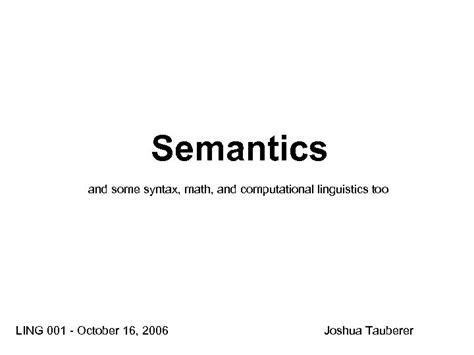 Semantics And Some Syntax Math And Computational Linguistics