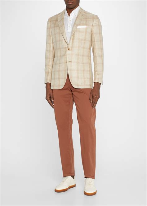 Kiton Tonal Windowpane Sport Coat Lt Brwn Editorialist