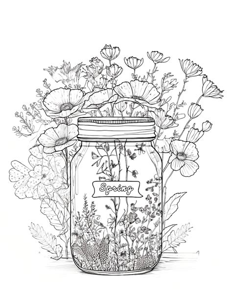 Spring Mason Jar Floral Coloring Page Spring Coloring Sheets Spring