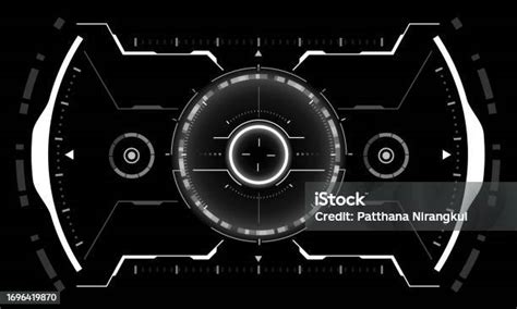 Tampilan Layar Antarmuka Scifi Hud Geometris Putih Pada Desain Hitam