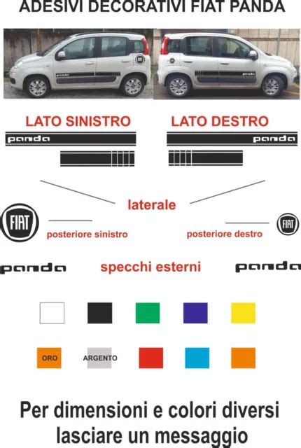 Adesivi Fiat Panda Strisce Fiancate Laterali Specchietti Serbatoio Auto