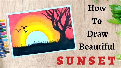 How to draw a beautiful sunset using oil pastel