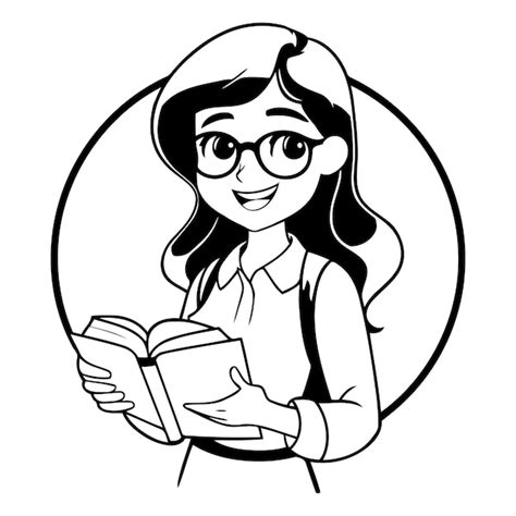 Ilustración vectorial de una chica con gafas leyendo un libro al estilo