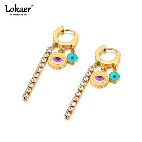 Lokaer Vintage Stainless Steel Turkish Eye Fashion Cz Crystal Hoop