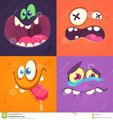 Four Cartoon Faces With Different Expressions On Them Stock Photo