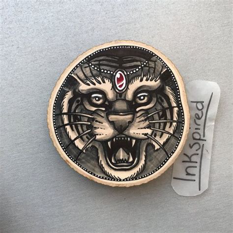 Wood Slice With An Original Drawing Of A Tiger Tattoo Etsy Nederland