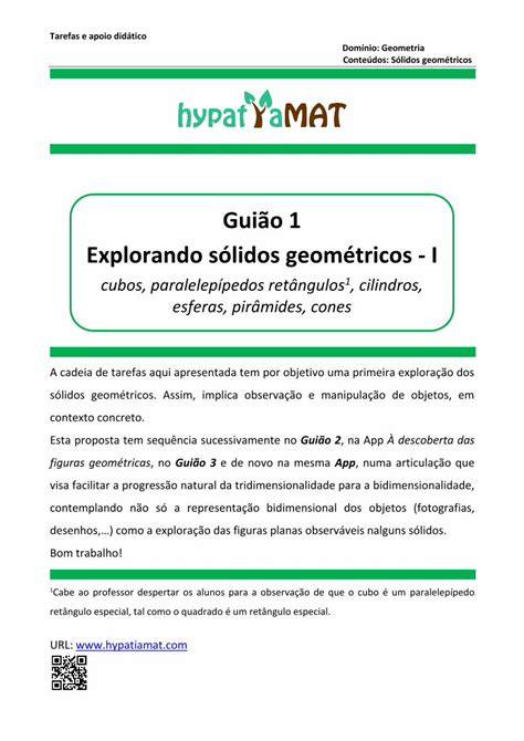 PDF Guião 1 Explorando sólidos geométricos I hypatiamat