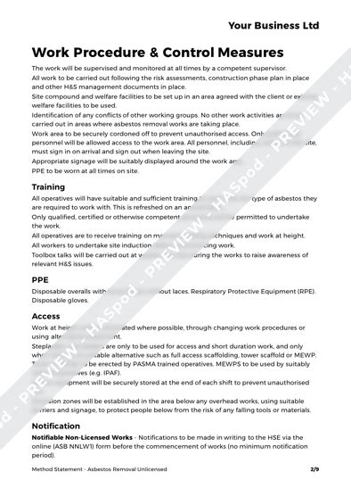 Asbestos Removal Unlicensed Method Statement Template Haspod