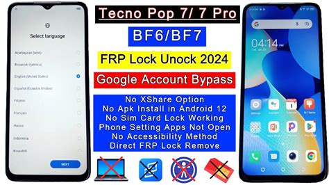 Tecno Pop 7 7 Pro FRP Bypass Android 12 Without PC Tecno BF6 BF7