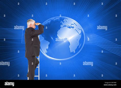 Composite Image Of Mature Businessman Standing On Ladder Stock Photo