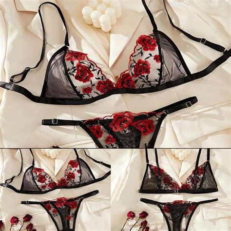 Grkn Women Floral Embroidery Lingerie Set Sheer Bra And Panty Underwear Set Pcs Shopee
