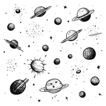 Black White Meteoroid Doodle Space Wars Black White Spacecraft PNG