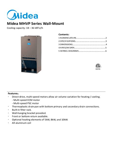 Fillable Online Midea Btu Seer Ductless Mini Split Hyper Heat