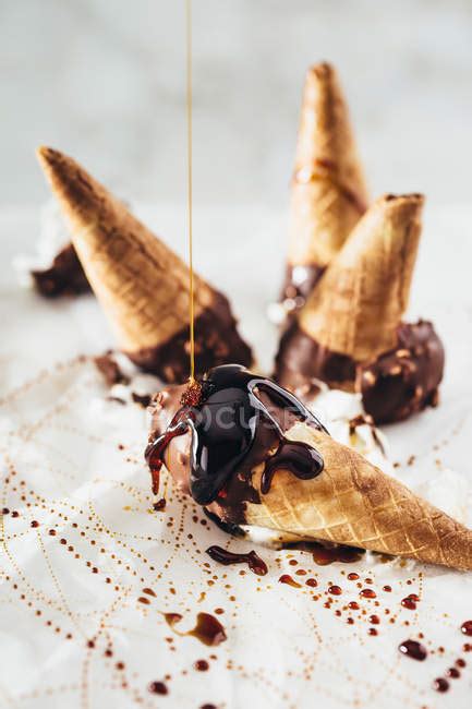 Chocolate ice cream cones — refreshment, sweet - Stock Photo | #135763862